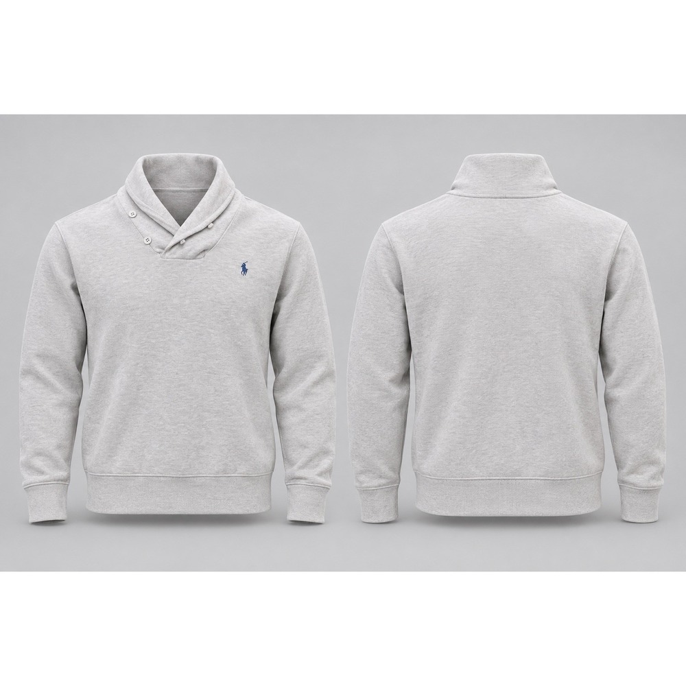 Polo Ralph Lauren 1/4 Loop Button Shawl Collar Sweater Rib Cream Mens Size L